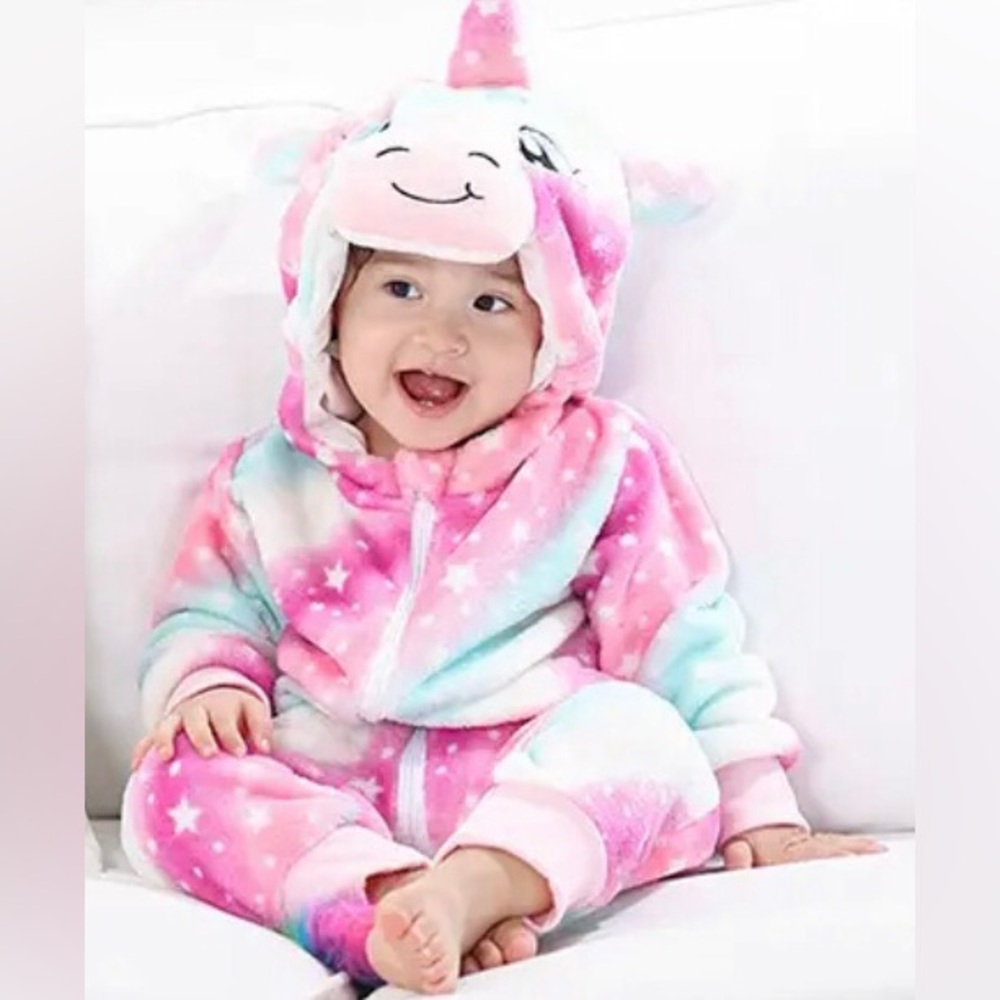 Baby Infant Unicorn Onesie Winter Pajamas Unisex, Warm Fleece